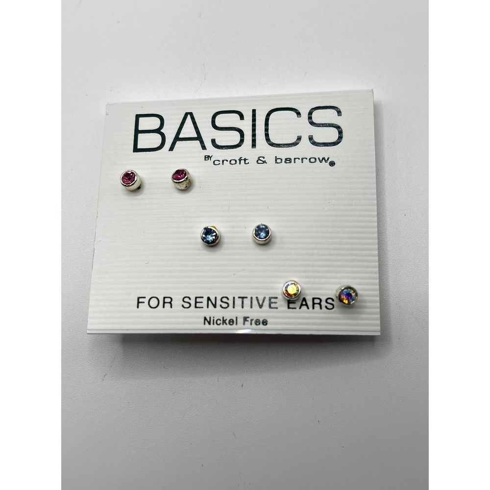 Croft & Barrow Stud Earring Set Women OS Multicolor Rhinestone Sensitive Ears